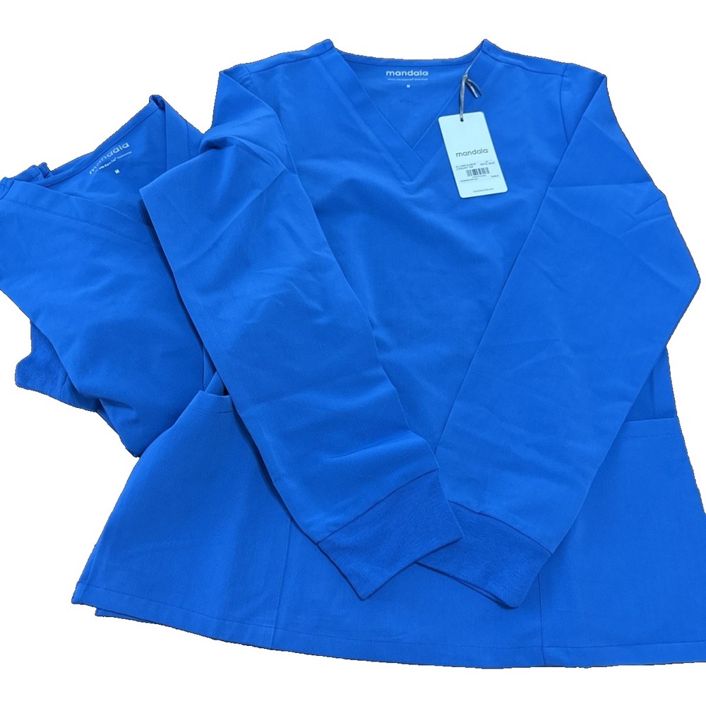 Lot of 2 Cuff Long Sleeved Women V-Neck Scrub Top Royal Blue Long Sleeve New